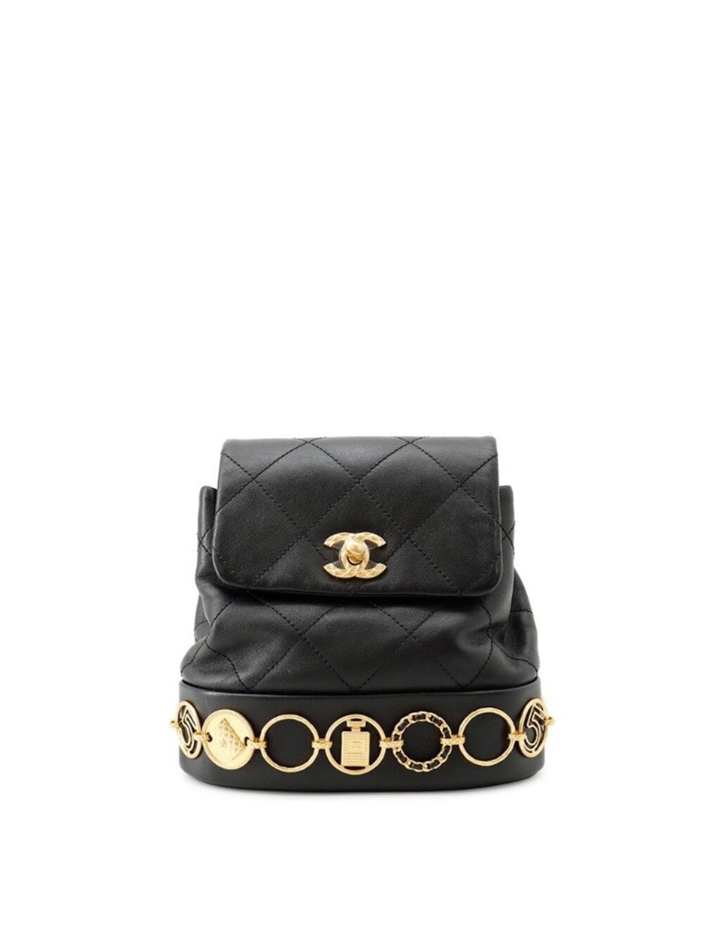 Chanel Backpack Quilted CC Logo Icon Chain Leather Black